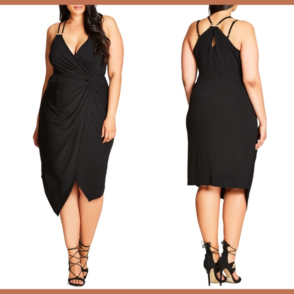 NEW City ChicSo Seductive Faux Wrap Dress in BLACK  XL 22 - Picture 1 of 12